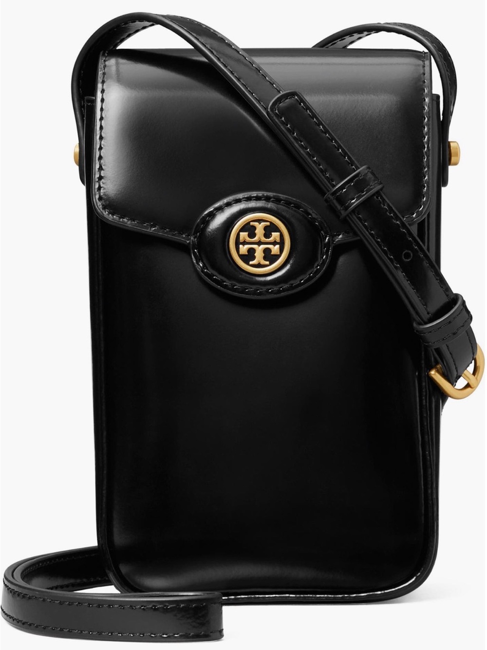 NWT Tory Burch Robinson Spazzolato Phone Leather Crossbody - Black *BOX INCLUDED